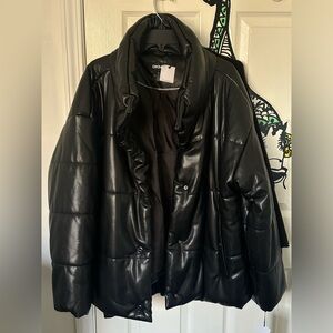 DKNY Faux Leather Puffer Jacket